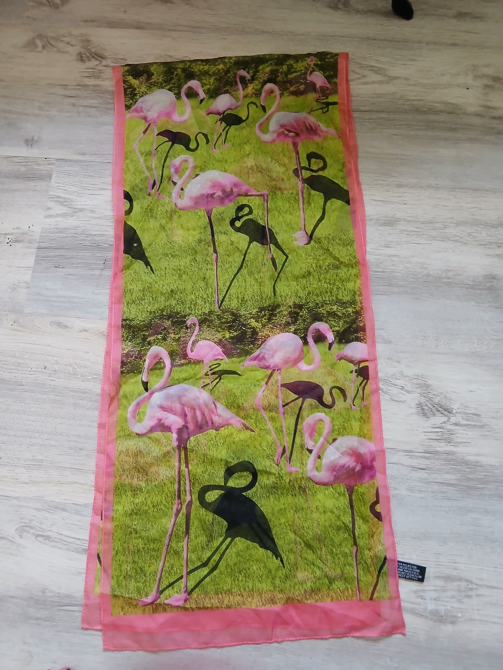 Pink Flamingo Print Sheer Scarf - Home Accents